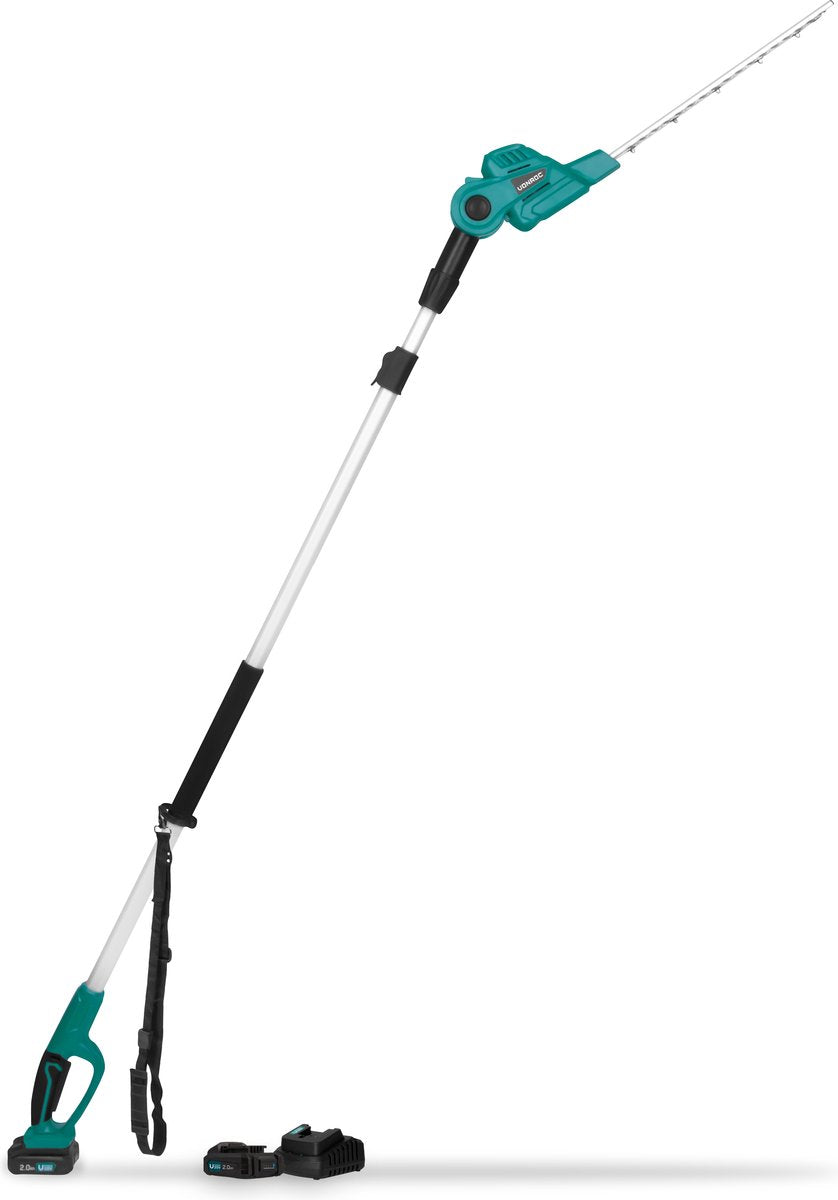 VONROC - Telescopische Accu Heggenschaar 20V - Kantelbaar blad - Traploos verstelbaar (incl. 2x 2.0Ah Accu en snellader) - Groen/Zwart