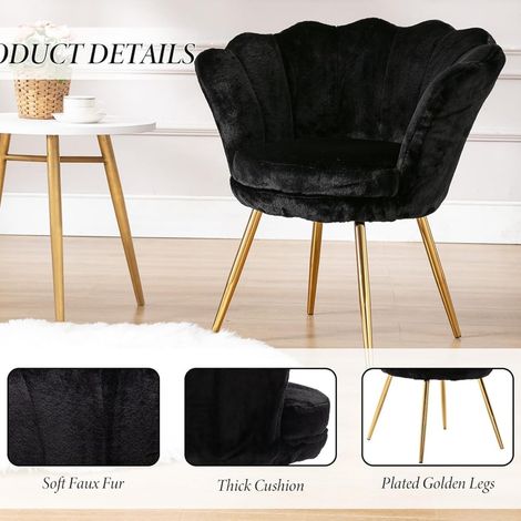Wahson Fluwelen Accentstoel - Moderne Vanity Armstoel met Bloemblad Rugleuning - Zwart