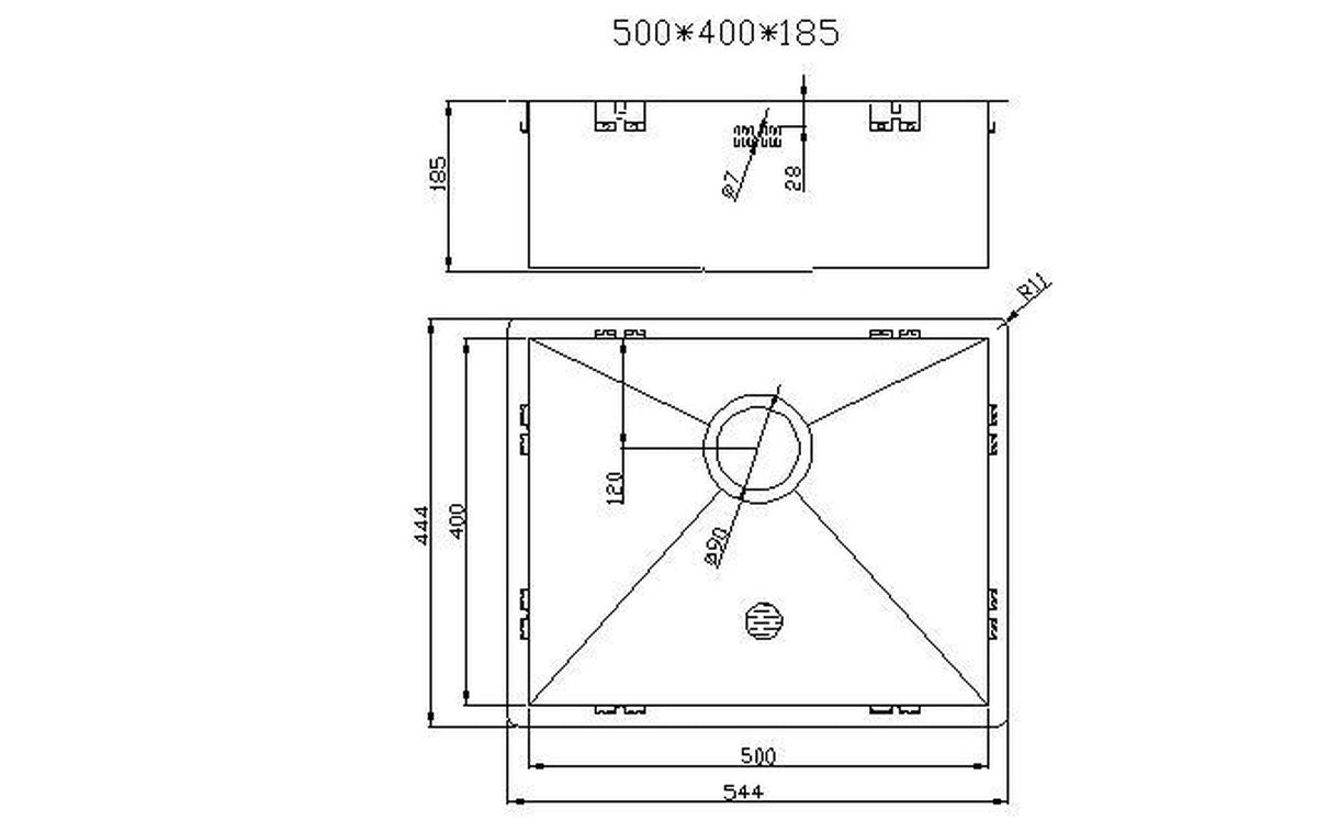 Mizzo Quadro Grote Spoelbak 50X40CM - met rechte binnenhoeken - Brede Wasbak Keuken - Onderbouw / Vlakbouw / Inbouw - RVS Gootsteen 1.2mm dik - Vanaf 60cm kast