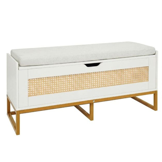 Coast Schoenenbank – Rattan - Zitkussen – 100 x 35 x 44 cm - Wit