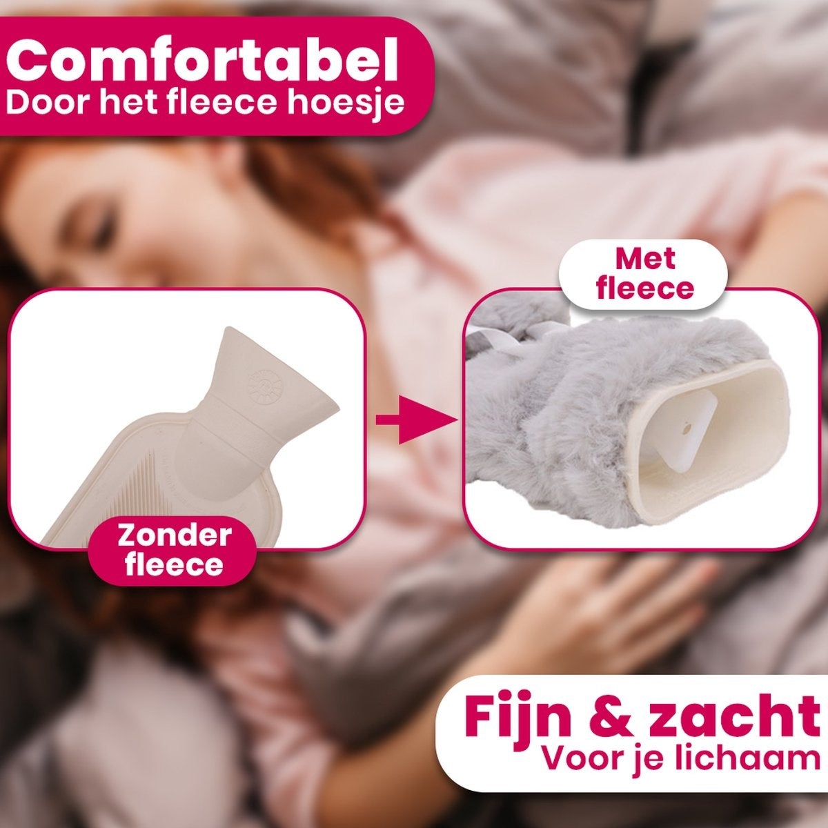 Aerend warmtekussen - Extra Lange kruik met hoes – Warmwaterkruik met Fleece Hoes – 2,5 Liter – Verlicht Nek, Schouder & Buikpijn – Grijs