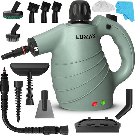 LUMAN 16 in 1 Stoomreiniger C1 - Handstoomreiniger - Handstomer - Vlekkenreiniger - Tapijtreiniger - Incl. Opbergtas en 16 Opzetstukken - 1050 Watt - 450 ML - Groen
