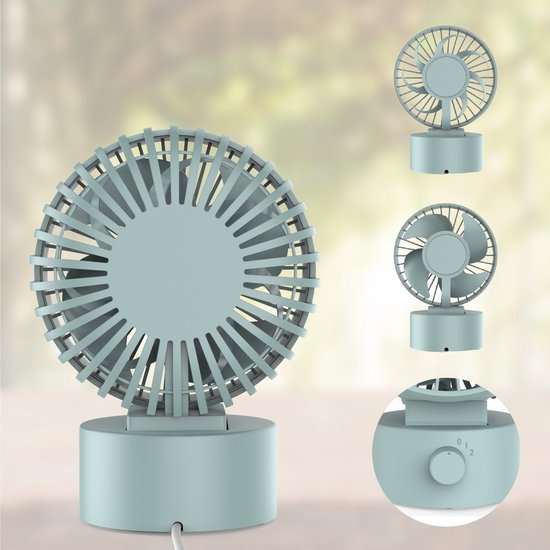 Northwall Mini USB Ventilator - Tafelventilator Blauw - Stille Mini Fan - Retro Bureau Ventilator - Klein, Stil en Geruisloos - Dual Motoren - Kantelbaar - 2 Snelheden