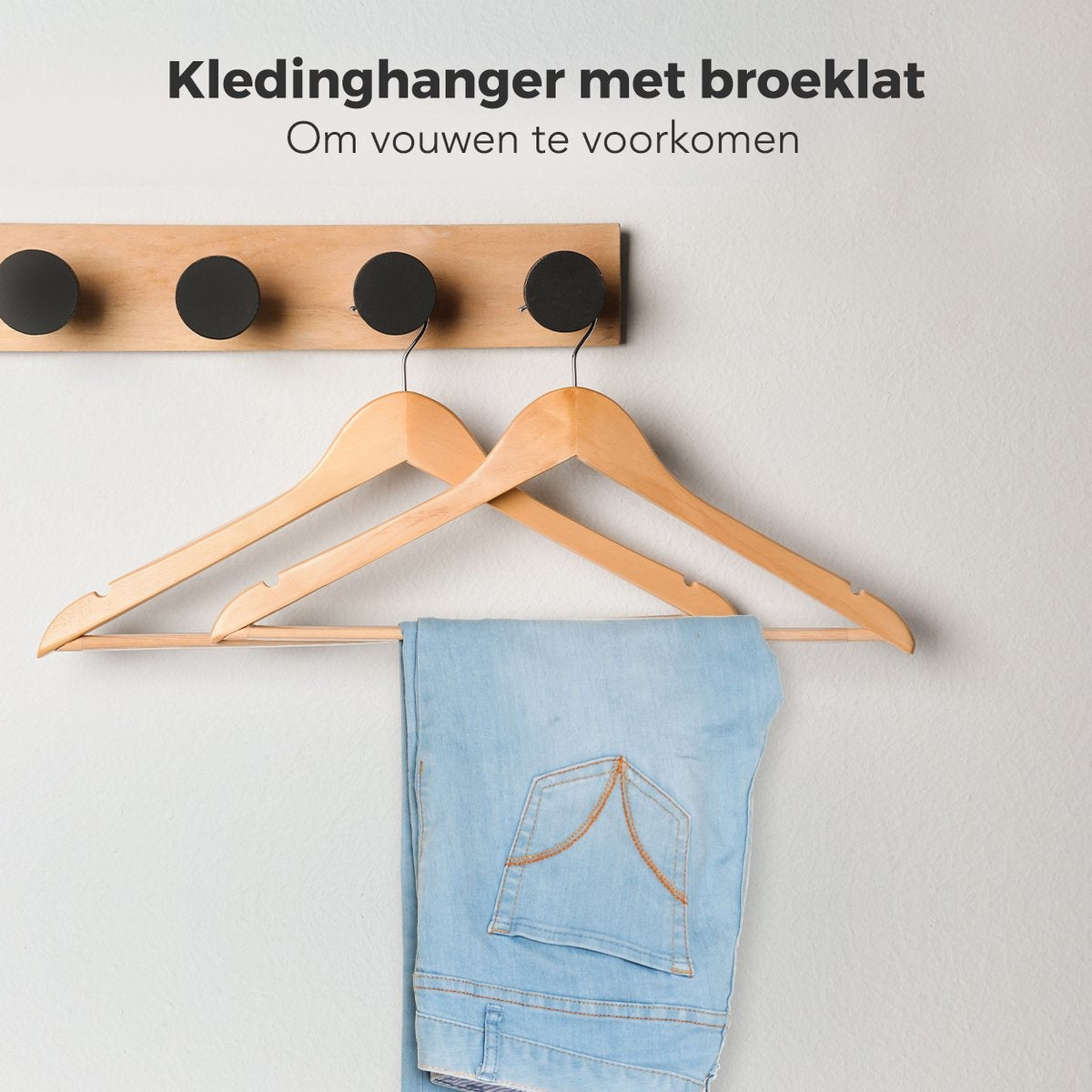 LifeGoods Kledinghangers - Met Broeklat - Hardhout - Natural - 50 Stuks