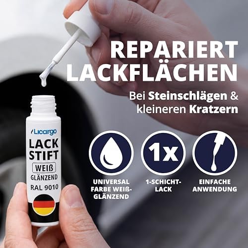 LICARGO Lackstift Glanzend Wit 12 ml - Precisiekwast voor Krasjes en Steenslag