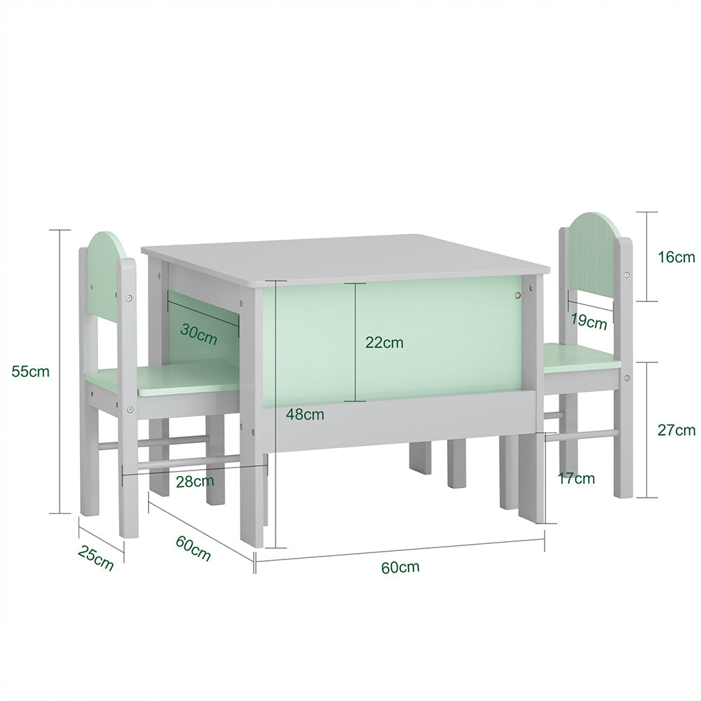SoBuy Kindertafel met 2 stoelen - Max. 75 kg - 60 x 60 x 48 cm - Lichtgroen