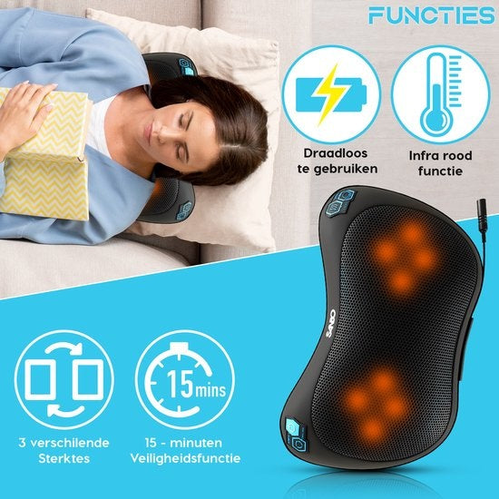Sanbo Shiatsu Massagekussen - Draadloos - Massageapparaten - Met Warmtefunctie - Zwart