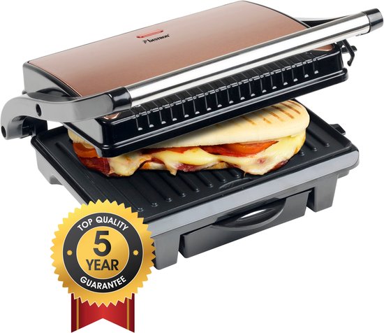 Bestron Contactgrill - ASW113CO - 1000W - Tosti apparaat - 25x17cm bakoppervlak - Koper - 5 jaar garantie