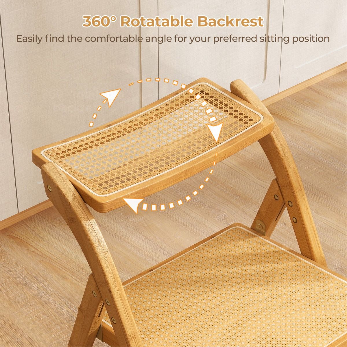 Coast Set van 2 Rotan Klapstoelen - 360° draaibare rugleuning - Inklapbaar - Naturel