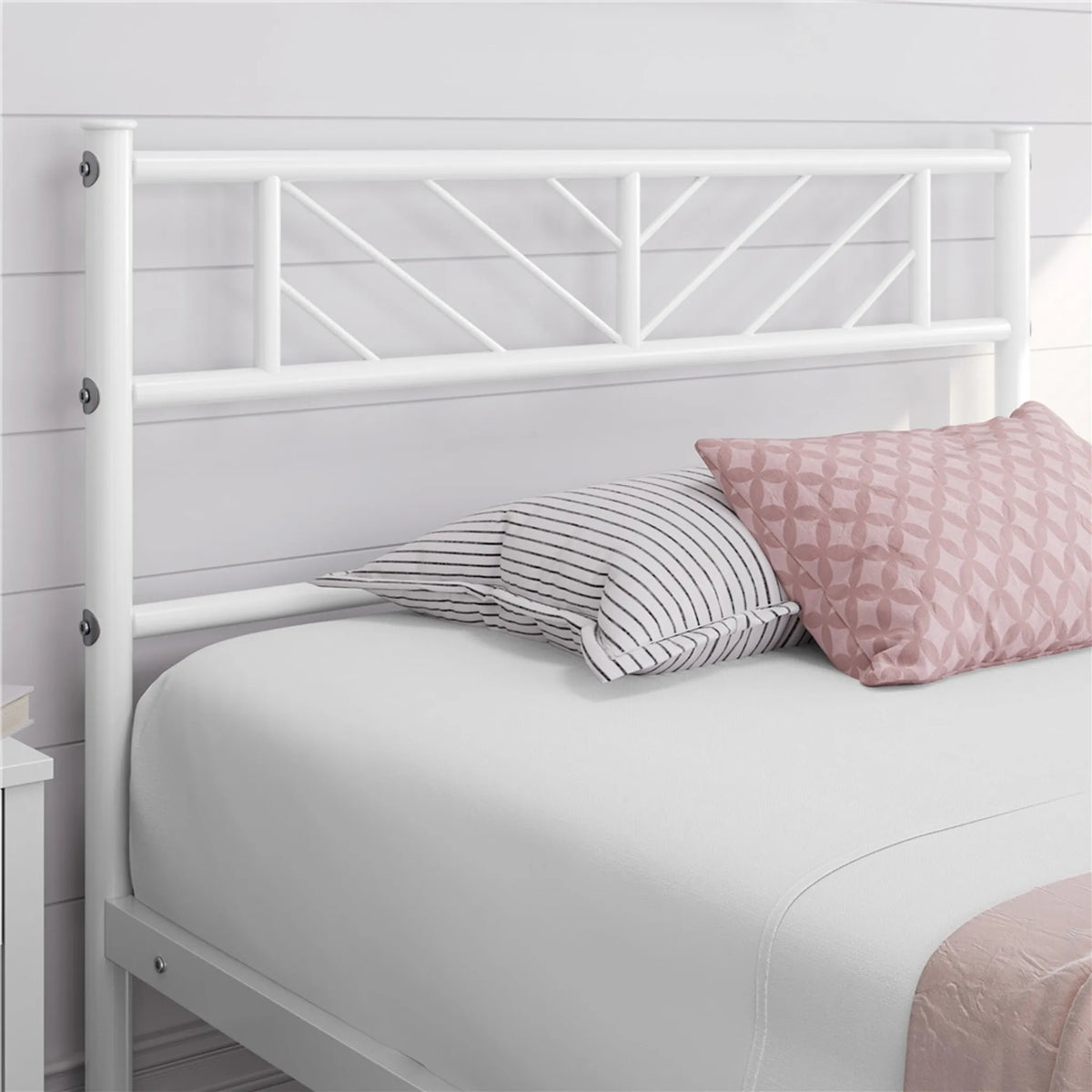 Yaheetech Metalen Bedframe 90 x 190 cm - 196,5 x 96 x 88,5 cm - Wit - 32 cm Hoog - Met Hoofdbord