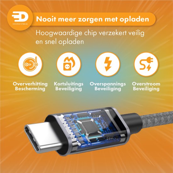 Drivv. USB naar USB C Kabel - Snellader - USB C Data en Oplaadkabel - 5 meter - Geschikt voor Samsung, iPhone 15 & Meer - Space Grey