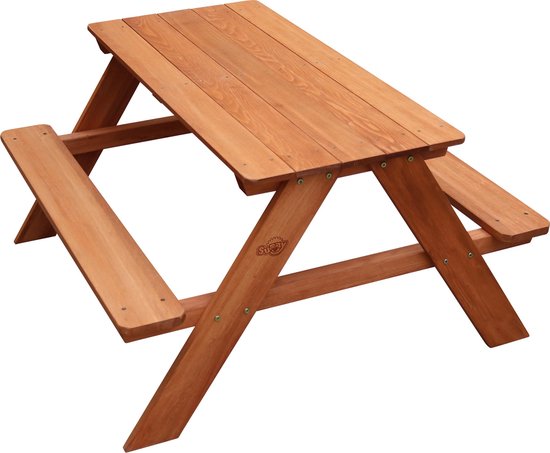 Sunny Dave Picknicktafel in Bruin - Multifunctionele picknicktafel voor kinderen - FSC hout - 89x89x50cm