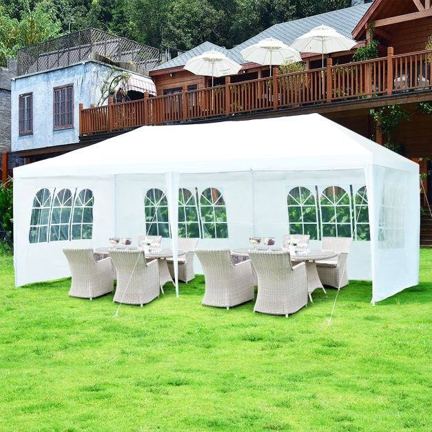 Coast Tuinpaviljoen Feesttent - 6 Zijwanden, UV- & Waterdicht, Piekhoogte 2.5m - 6 x 3 x 2.5 m - Staal/PE - Wit