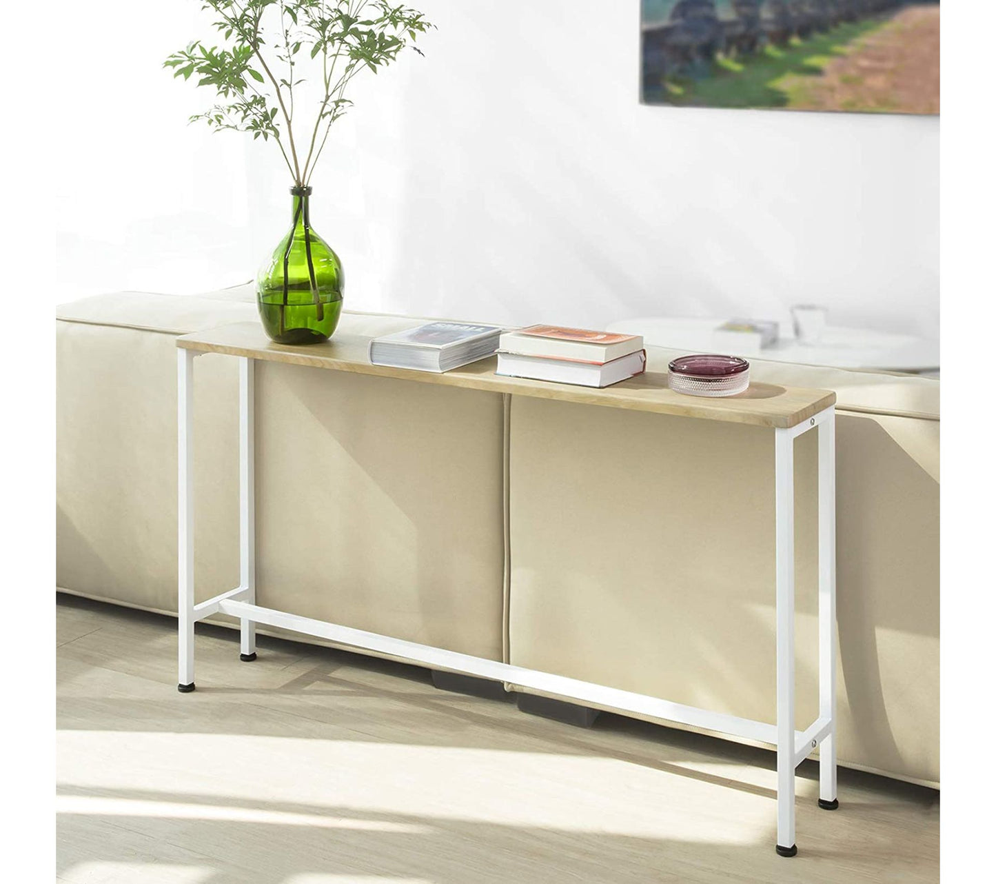 SoBuy Consoletafel - Metalen Hal - Naturel/Wit - 120x65x20cm