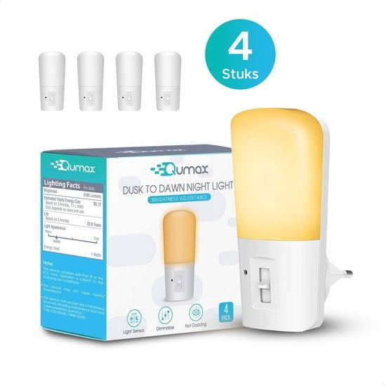 Qumax Nachtlampje LED 4 stuks - Dimbaar met Sensor - Wit