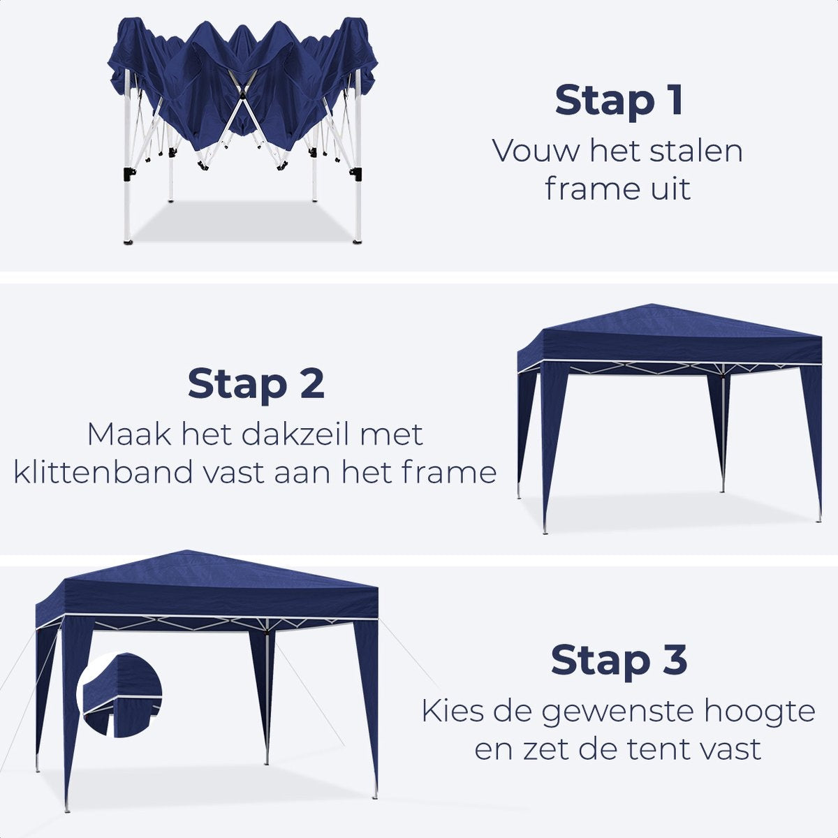 LifeGoods Partytent - Paviljoen - EasyUp - Opvouwbaar - Waterdicht - Met Draagtas - 300 x 300 cm - Blauw