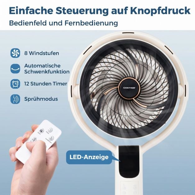 Coast Vernevelingsventilator met Afstandsbediening – 65-98 cm – 1,7 L – Wit
