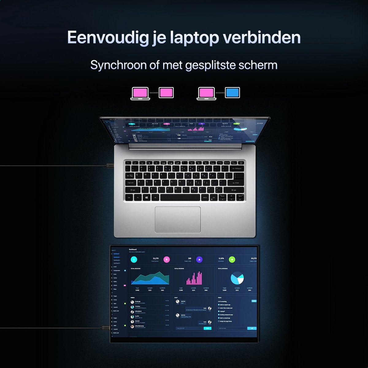 Qumax Portable Monitor – 15.6 inch Draagbare monitor – Full HD – HDMI & USB-C – Inclusief Hoes & Standaard – Multifunctioneel – Ingebouwde Speakers