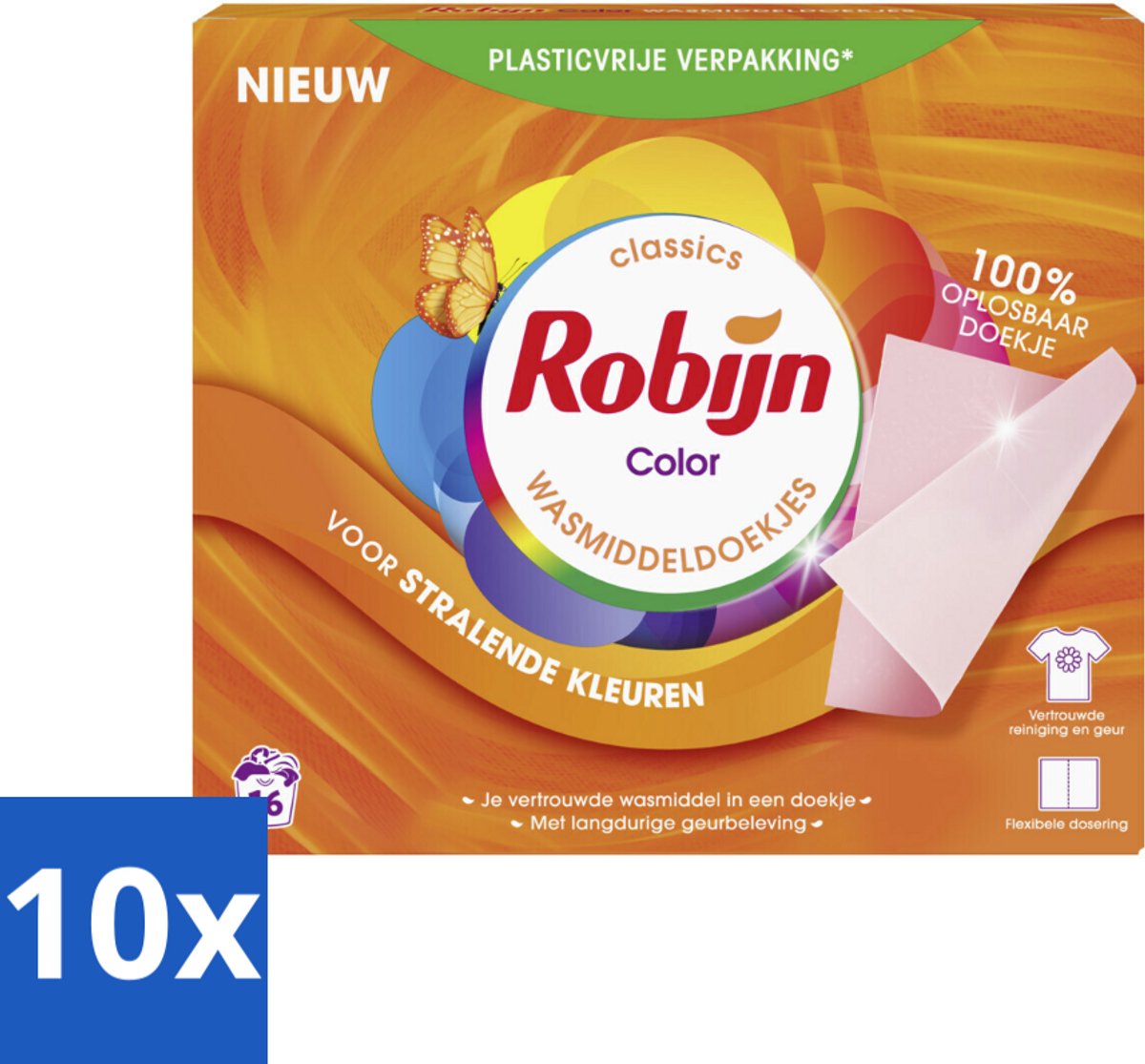 Robijn Color Wasmiddeldoekjes – 10 Verpakkingen – 160 Wasstrips – Kleurbehoud