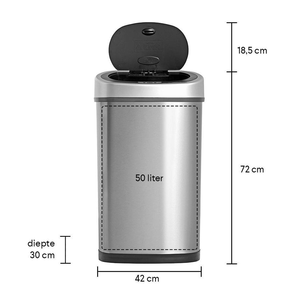 Homra FONIX - Prullenbak 50 liter- Met Sensor en Automatische Soft Close - RVS