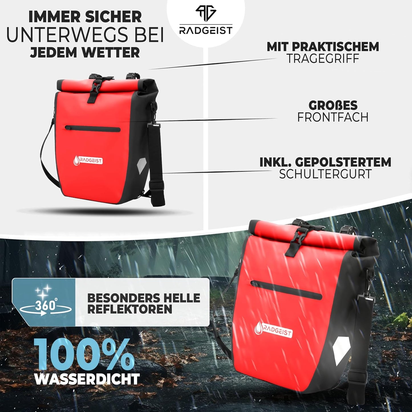 Radgeist Fietstas voor Bagagedrager - Waterdicht - Set van 2 - Rood