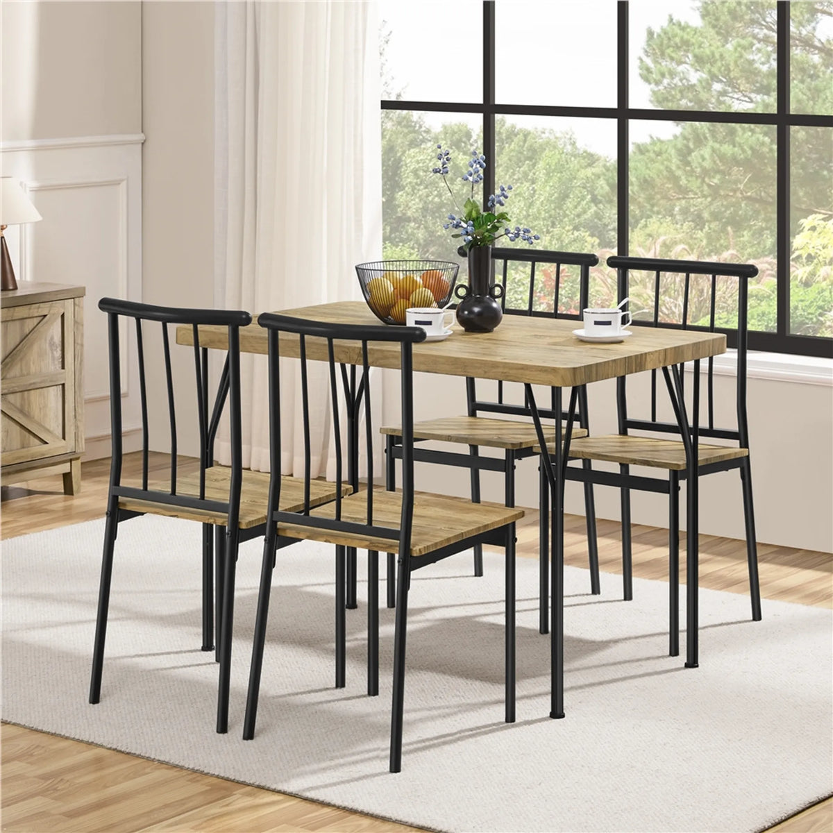 Yaheetech 5-delige eethoek voor 4 personen - Tafel met 4 stoelen - 110 x 70 x 76,5 cm - Bruin