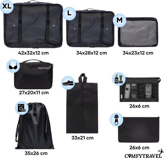 Comfytravel Verpakkingskubussen Set - Koffer / Rugzak Reizen Organizer - Reisaccessoires - Waterdicht / 8 Stuks