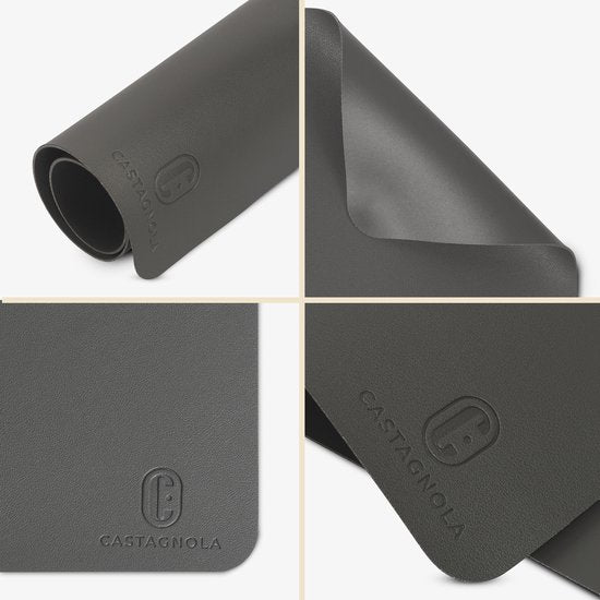 Castagnola Lederlook Placemats - Antislip Placemat van Kunstleer - Waterafstotende Onderlegger - Onderzetter - 6 Stuks - 45 x 30 cm - Grijs