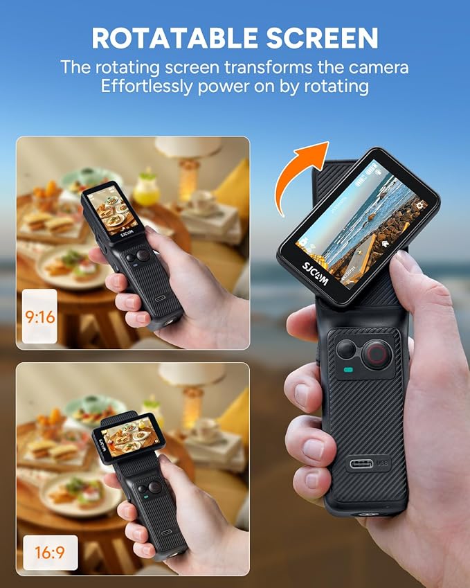 SJCAM C400 Action Camera 4K, 7 Hours Battery Life, 6-Axis Stabilization, Sports Camera with Dual Touchscreen, 30 Meters Waterproof, Vlogging Camera with Accessory Kit, Black, Includes 64GB Card