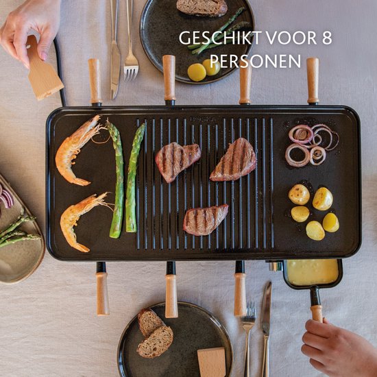 BOSKA Raclette Gourmet Party – Voor 8 Personen Beukenhout Staal – Gourmetstel