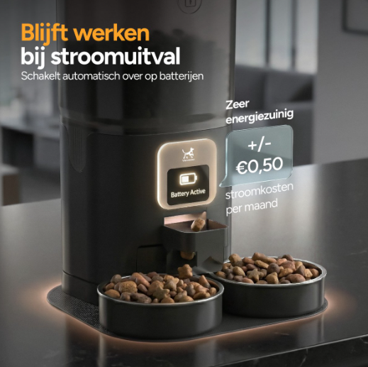 Viervoeter Feed Dual Voerautomaat - Zwart - 28 x 22 x 36 cm - 7L, Dubbele Bak, App & WiFi