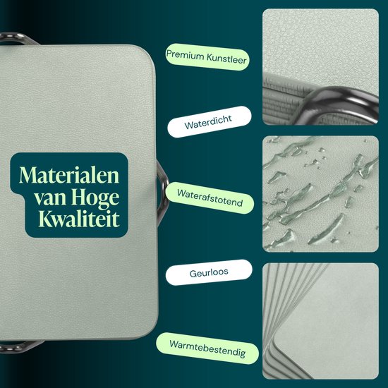 Castagnola Kunstlederen Onderzetters – Onderzetters voor Glazen – Design Onderzetters met Houder – Leren Onderzettersset met metalen houder – Leder – Set van 10 - Lichtgroen - 10x10cm