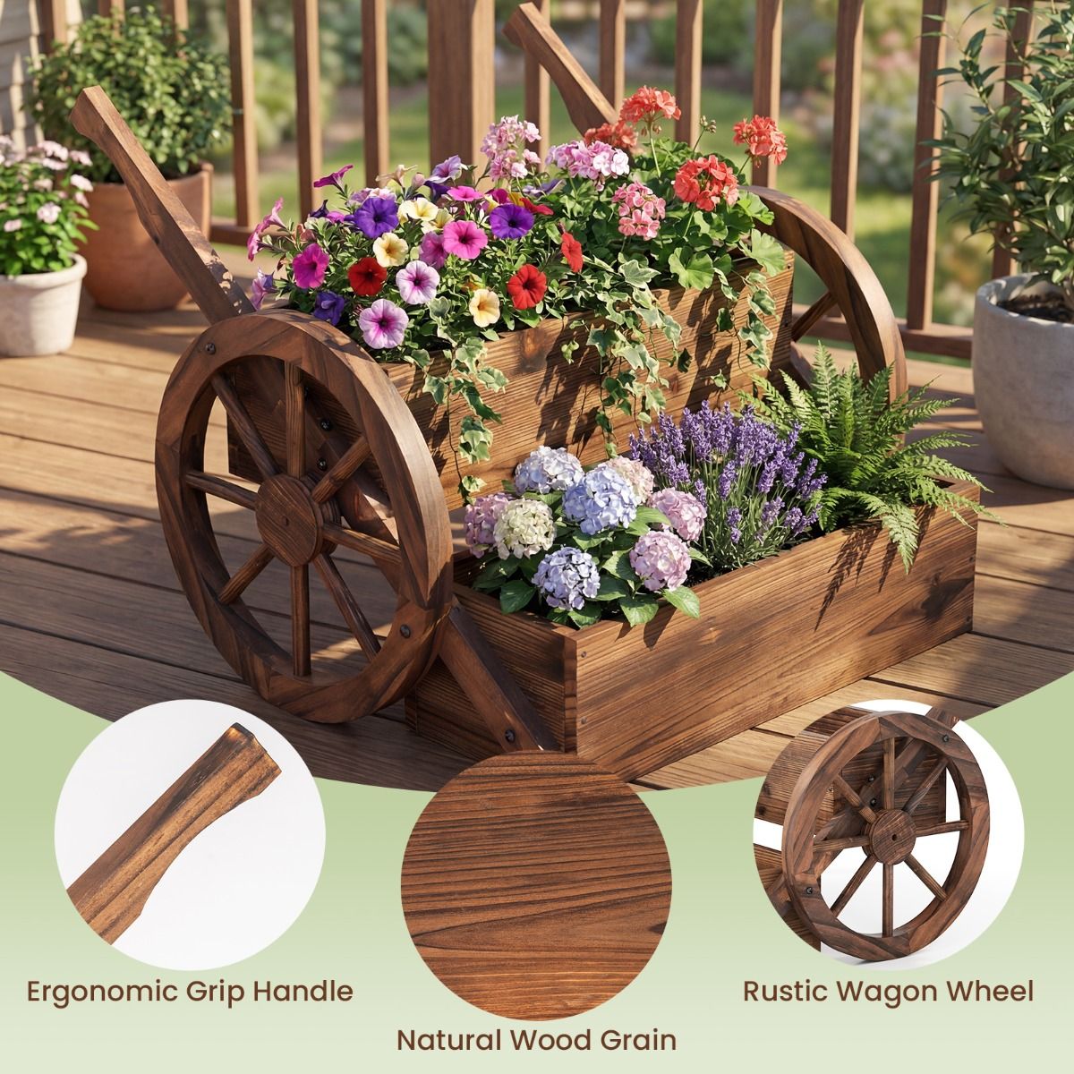 Coast Houten Plantenbak op Wieltjes - Verhoogde plantenbak met 2 niveaus - Gekoold bruin - 64 x 54 x 50 cm