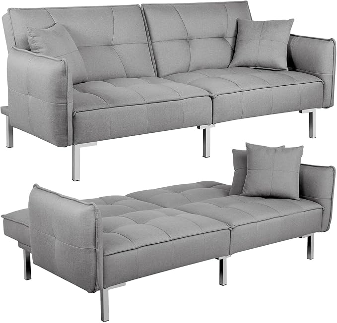 Yaheetech Slaapbank Lichtgrijs – Linnen Stof – Gedeelde Rugleuning – Ligoppervlak 177 x 110 cm