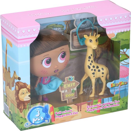 Eddy Toys Poppenset - Met Accessoires - 20x11x19cm - Dierentuinthema