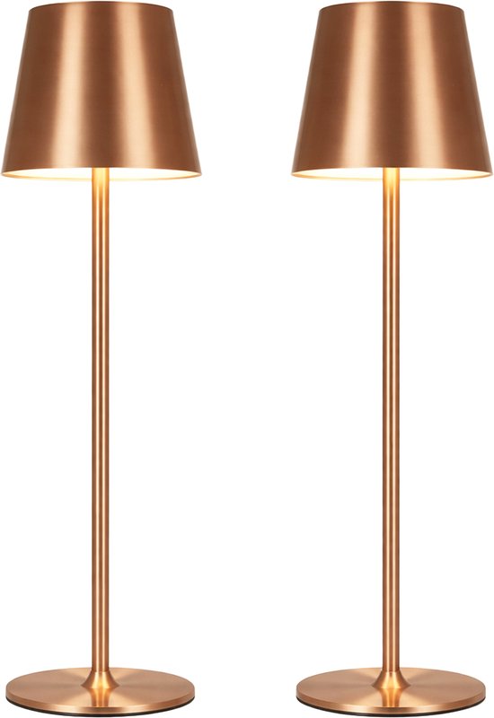 Draadloze Tafellamp - Draadloos en USB-C-Oplaadbaar – 3 LED Lichtkleuren – Binnen en Buiten – Set van 2 Stuks - Brons - BREND BR-2247