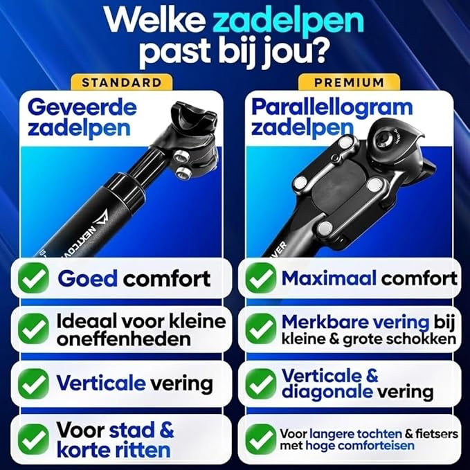 NEXTCOVER® Verende Zadelpen - Comfort-Spring technologie - Zwart - 34,9 mm mm