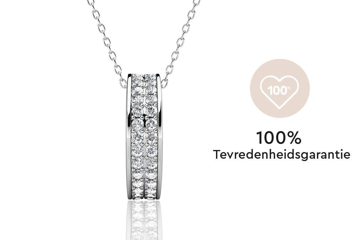 Zilverkleurige Ketting met Kristallen Hanger – 18K Witgoud Verguld – Luxe Giftbox – Dames Cadeau