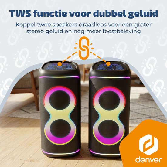Denver Bluetooth Speaker Party box - Discolichten - Partybox - Incl Microfoon - Luidspreker - BPS370