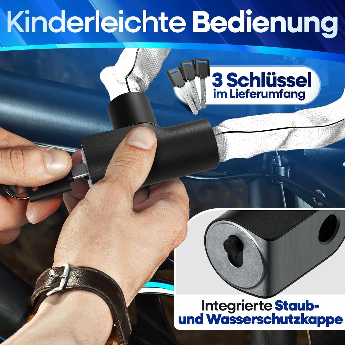 NEXTCOVER® Fietsslot LockOne met sleutel I - [VEILIG] Fietsslot hoge veiligheid I robuust & duurzaam kettingslot fiets I Fietsslot, fietsslot 3 sleutels