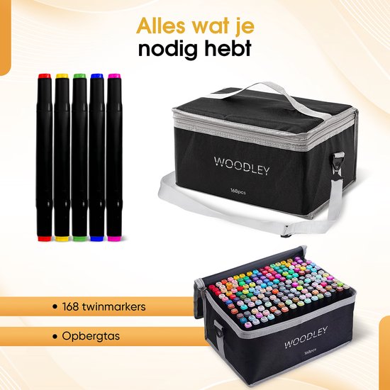 Woodley Dubbelzijdige Stiften - 168 kleuren - Voor volwassen en kinderen - Markeerstiften - Dubbelzijdige stiften - Twinmarkers - Alcohol markers
