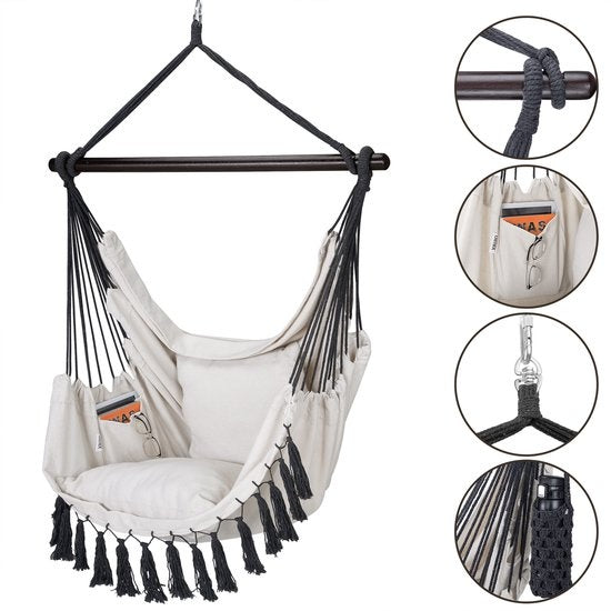 Detex Hangstoel Bohemian – Incl. Fleshouder 2 Kussens XL - Crème