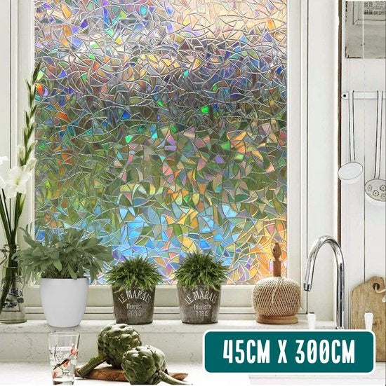 Homewell Raamfolie HR++ 45x300cm - Zonwerend & Isolerend - Statisch - Regenboog Scherven