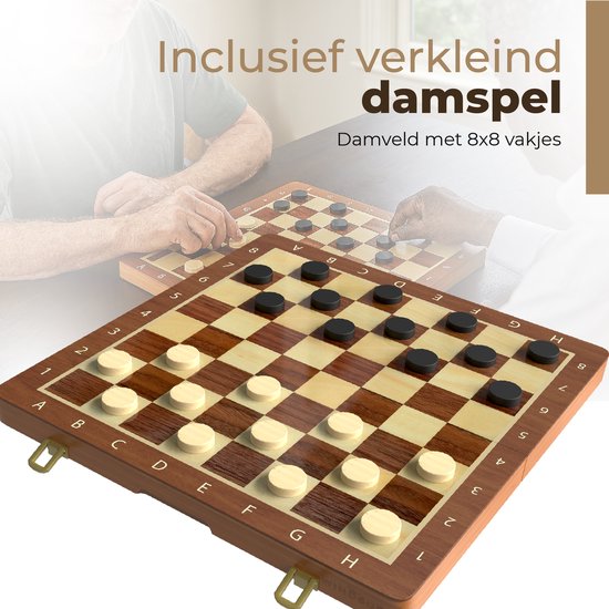 Windsor Schaakbord met Schaakstukken - Damstenen - 40 cm - Annotaties - Schaakset - Magnetisch Schaakspel - Chess Set - Hout