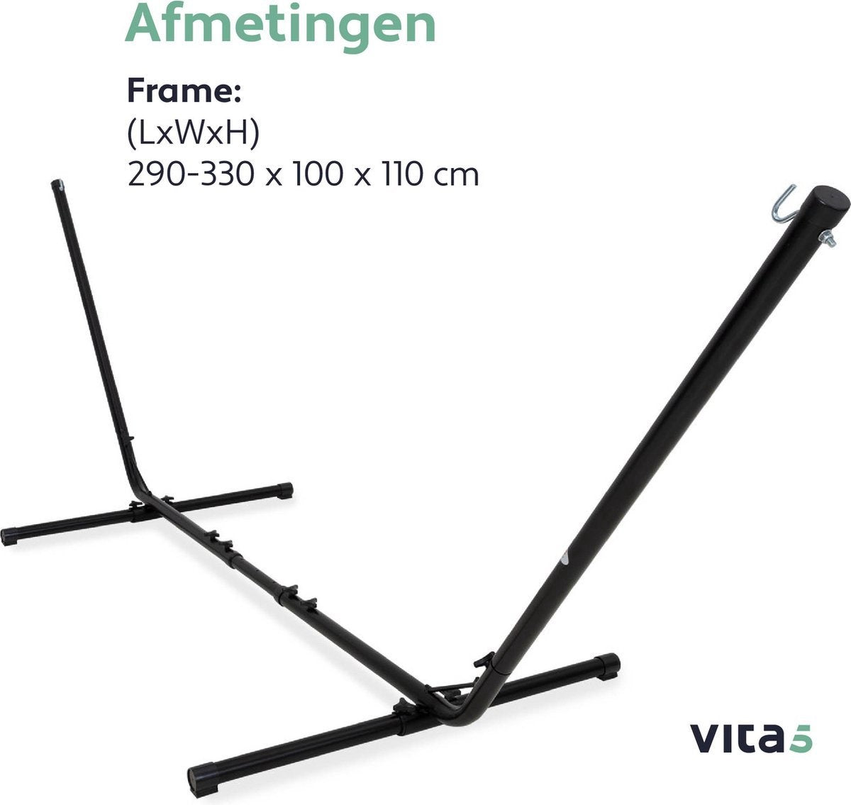 Vita5 Hangmat Standaard -  2 persoons - Verstelbaar - Weerbestendig – tot 205 kg – Incl. Draagtas - zonder hangmat