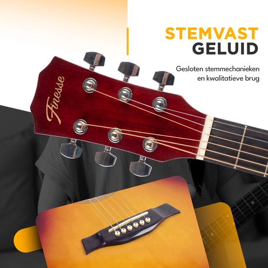 Finesse Akoestische Gitaar - met Videocursus - 4/4 40" - Western Gitaar - Gitaar Kind & Volwassenen - Sunburst