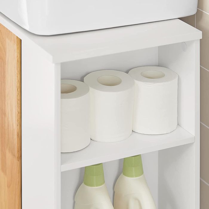 SoBuy - Wastafel onderkast met 1 deur en 2 zijvakken - 60 x 30 x 60 cm - Max. 30KG - Wit