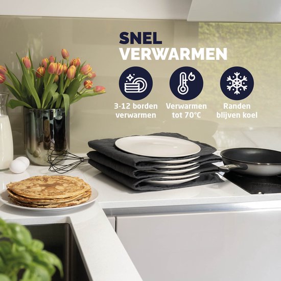 BREND BR-2209 Elektrische Bordenwarmer tot 12 Borden - 4 Temperatuurniveaus tot 70°C - Wasbare Hoes - Warmhoudplaat - Antraciet