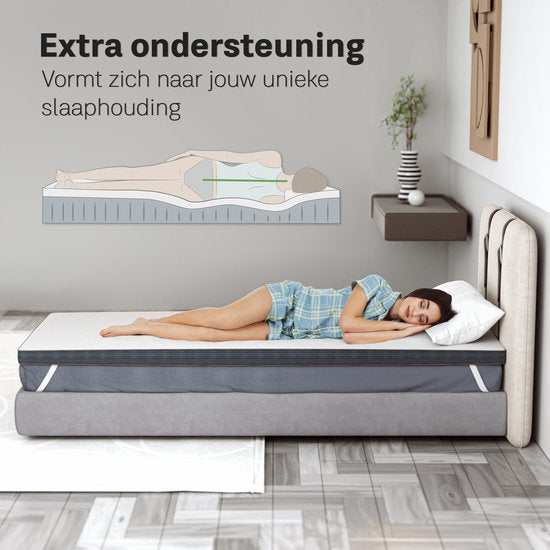 CozySense® Topper Matras 90x200 - 8 cm Verkoelend Topmatras - Gel Infused Traagschuim - CertiPUR-US® - Wasbare Hoes - Stevige Hardheid