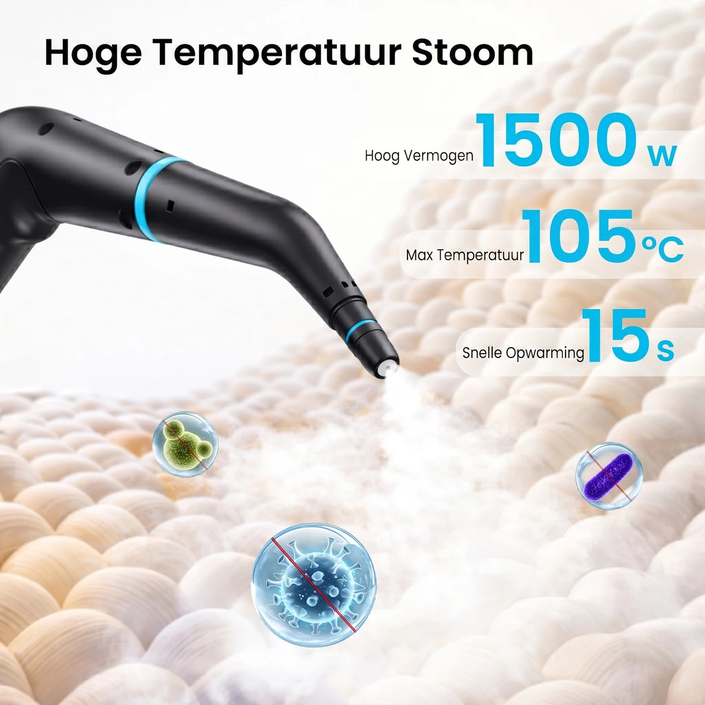 Monsga Stoomreiniger 1500 W – 3,5 Bar – 1,6 L – 15 sec Opwarmtijd – Wit